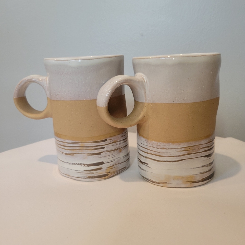 Spectrum Designz Set of Two Glazed Pottery Neutral Minimalist Coffee Mugs